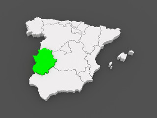 Map of Extremadura. Spain.