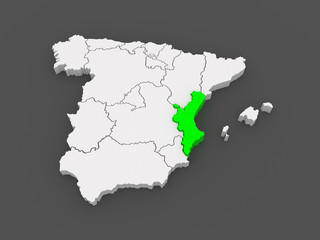 Map of Valencia. Spain.