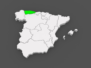 Map of Asturias. Spain.