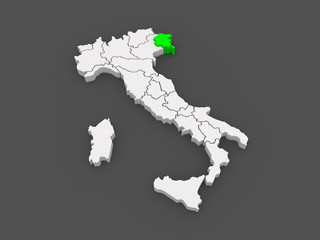 Map of Friuli-Venezia Giulia. Italy.