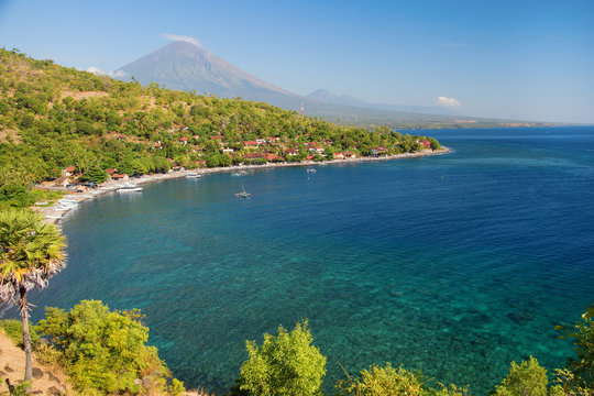 Scenic view of Agung volcano from Amed village