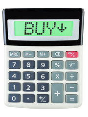 Calculator with BUY on display isolated on white background