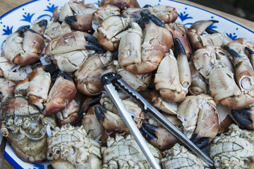 Crab and crab claws as sea food