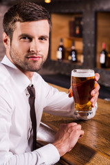 Refreshing with glass of cold beer.