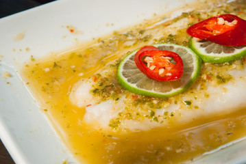Slice dolly fish with spicy sauce