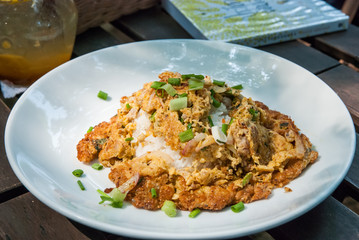 Spicy minced pork omelet with rice