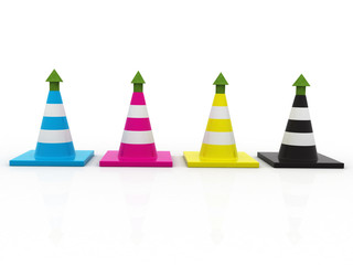 3d Traffic cones in CMYK colors