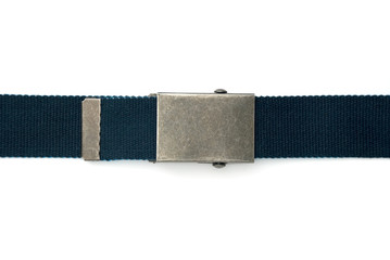 Blue belt with square buckle isolated on white.