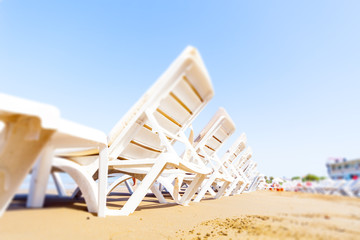 Sun sunbeds on the Turkish resort