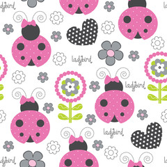 Fototapeta premium cute and flower ladybird pattern vector illustration