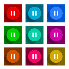 pause flat icon vector set