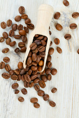 coffee beans on wooden surface