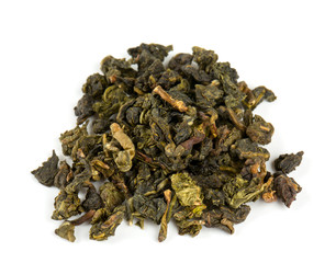 dried green tea isolated on white