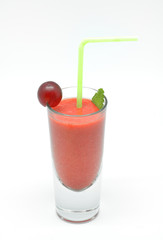 strawberry milkshake in glass isolated in white