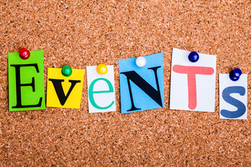 The word EVENTS on a bulletin board
