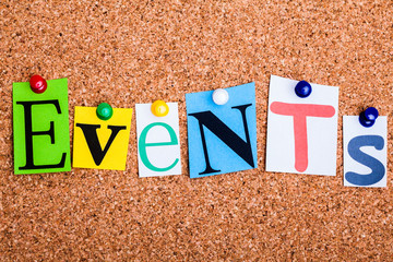 The word EVENTS on a bulletin board