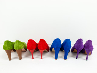 row of suede stiletto shoes