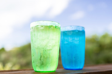 close up of two glasses with cold water