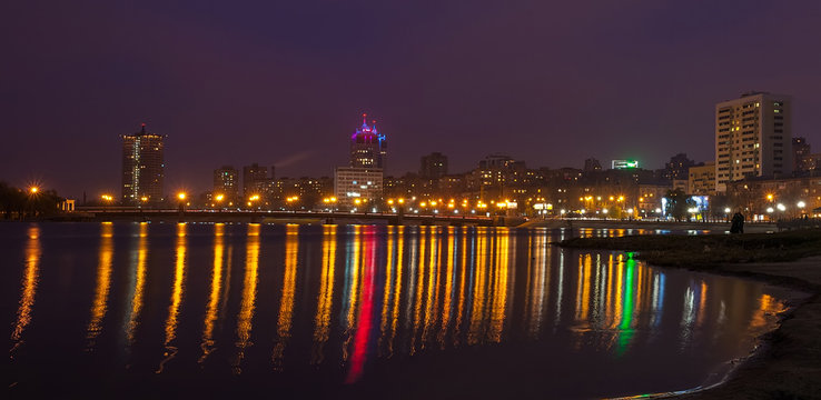 Evening shot of promenade in Donetsk.