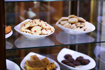 Tasty desserts in pastry shop
