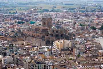 Cathedral of Granada. View from the Alhambra of Granada