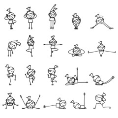 hand drawing cartoon character woman practicing yoga