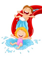 Happy children on water slide