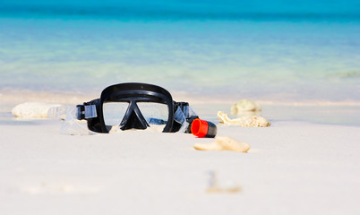 Mask snorkel  on the beach at raya island