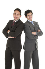 two elegant men in suits posing