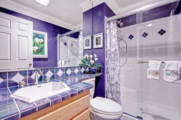 Bright purple bathroom interior