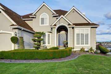 Luxury house exterior. Entrance porch view