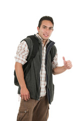 Fototapeta premium handsome latin young man wearing backpack and vest