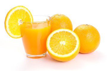 Orange juice on white background