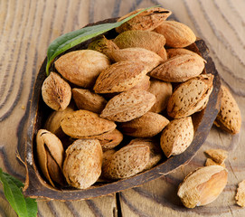 almonds  on wooden table