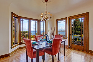 Luxury dining room interior with served table