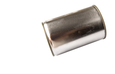 Tin can over white background