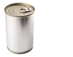 Tin can over white background