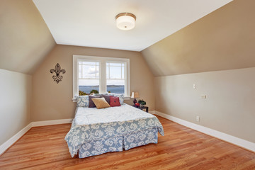Cozy bedroom interior  with vaulted ceiling