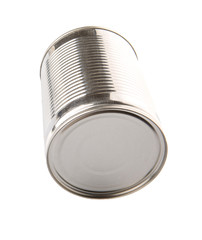 Tin can over white background