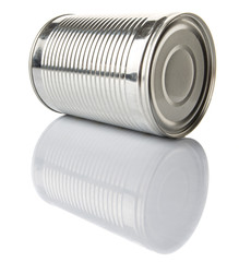 Tin can over white background