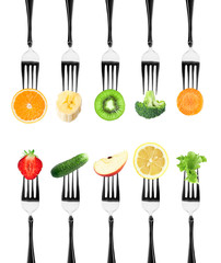 Fruits and vegetables on the forks