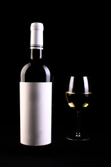 Wine bottle and glass