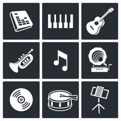 Music icons set on white background