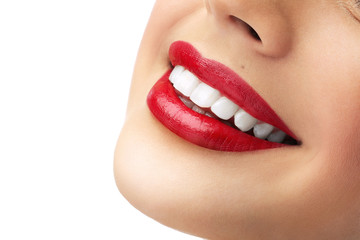 Fototapeta premium red lipstick and white teeth