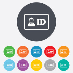 ID card sign icon. Identity card badge symbol.