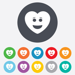 Smile heart face icon. Smiley symbol.
