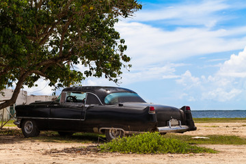 Kuba Oldtimer parkend am Strand