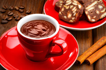 hot chocolate with delicious cake