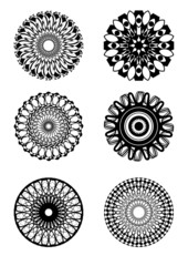 Set of symmetric circle patterns in black and white design