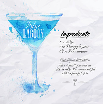 Blue Lagoon cocktails watercolor